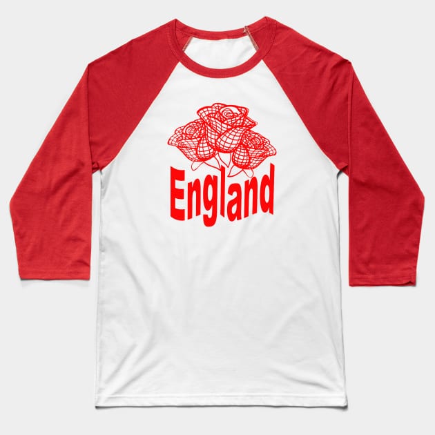 England Text With Stylized English Red Roses Baseball T-Shirt by taiche